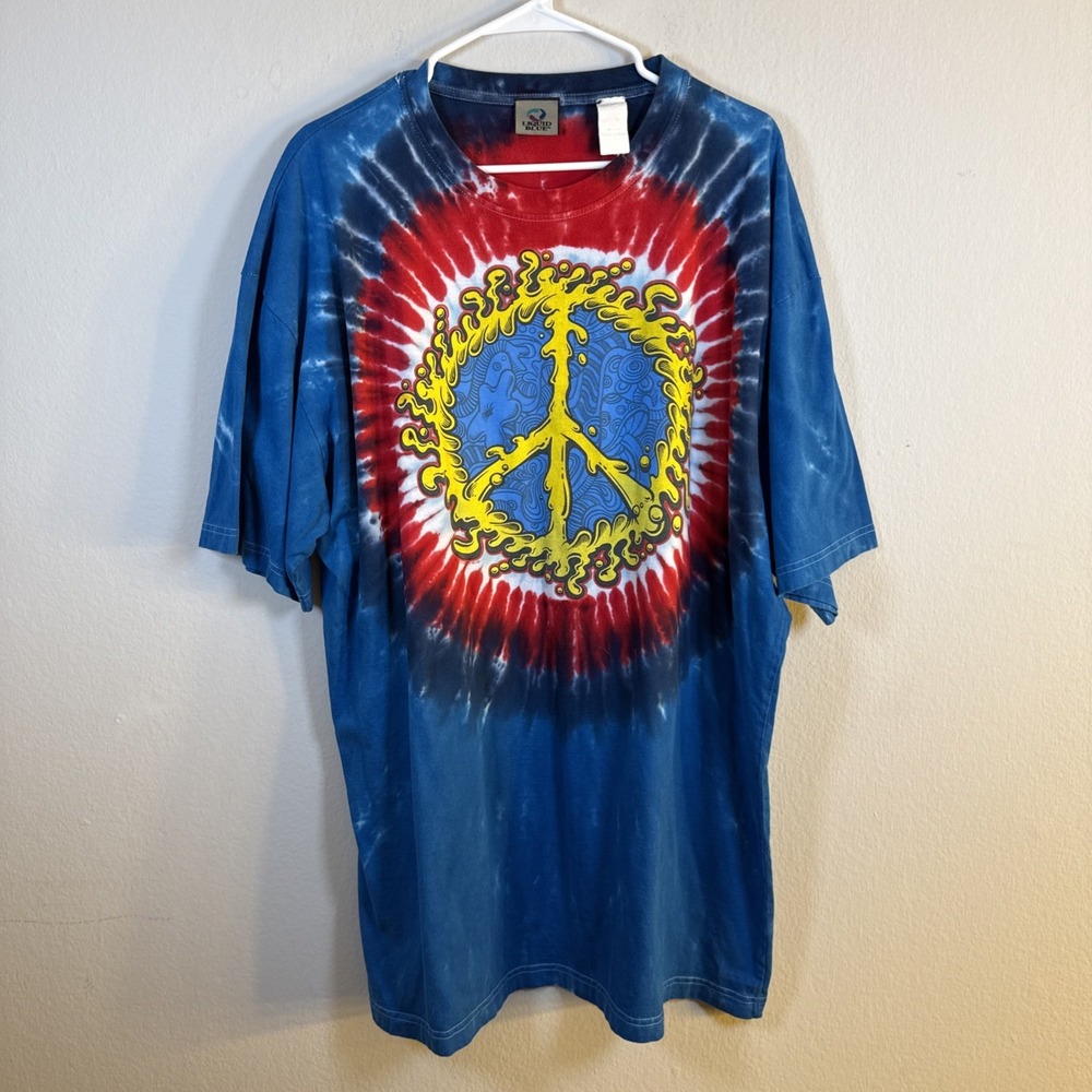Vintage Rare  Liquid Blue Planet Peace Tie Dye Tshirt Size Xl‎ Tall